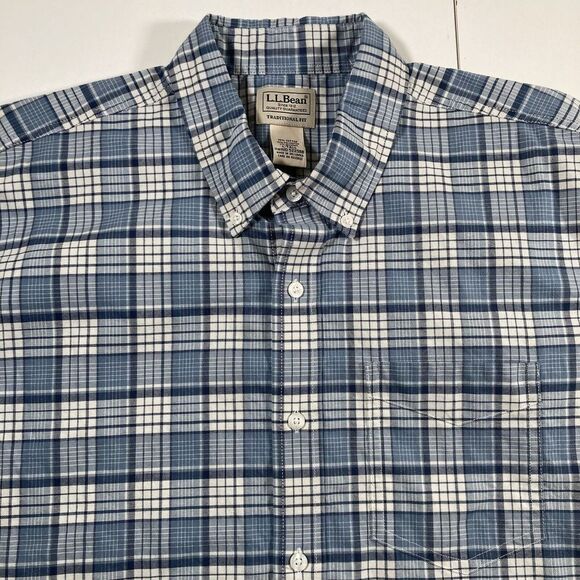 LL Bean Sport Shirt LT Tall Blue Plaid Comfort‎ Stretch Oxford Traditional Fit - Picture 3 of 8